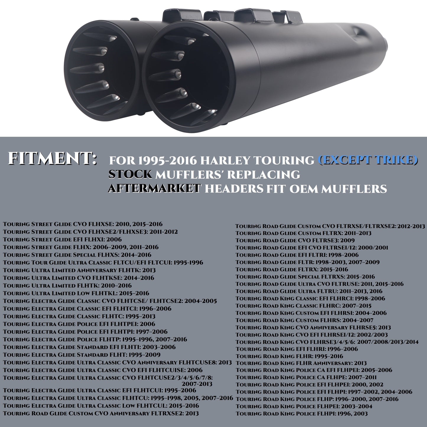 Sharkroad Harley Touring 1995-2016 4.0” Black Slip On Mufflers.