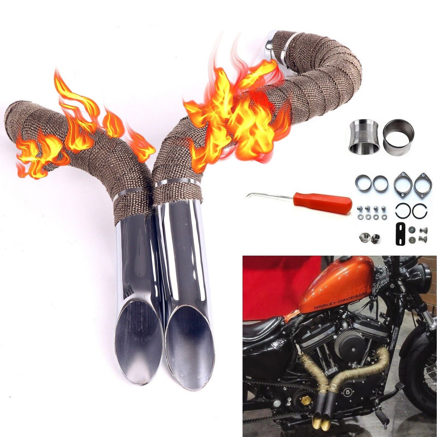 1984-UP 2 inches LAF Drag Pipes Wrapped Exhaust For Harley Softail Sportster 883