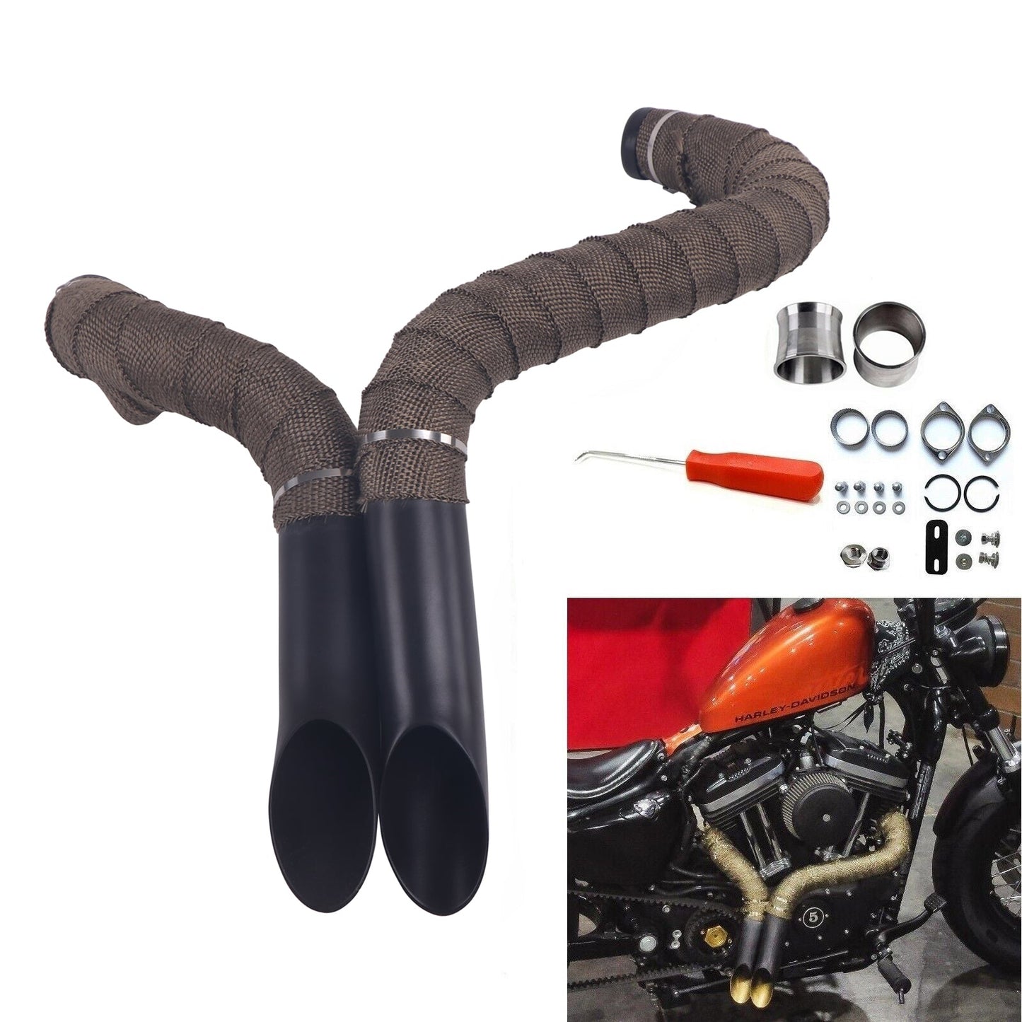 1984-UP 2 inches LAF Drag Pipes Wrapped Exhaust For Harley Softail Sportster 883