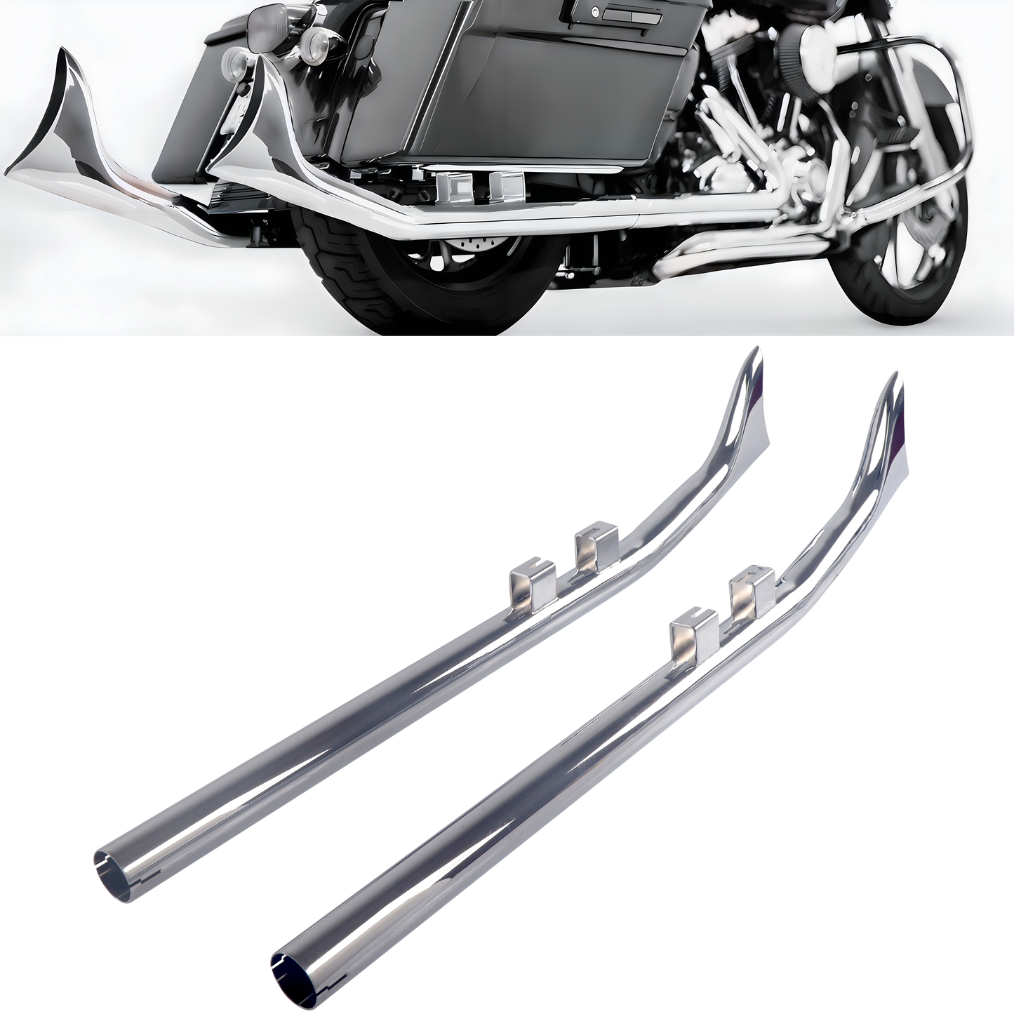 Upswept Fishtail Slip on Exhaust for Harley Davidson 95-16 Touring & Bagger