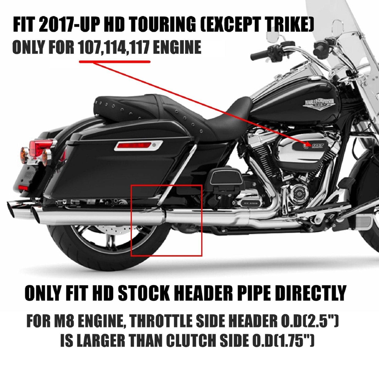 Sharkroad Harley Touring M8 2017-2024 4.0” Black Slip On Mufflers with baffle