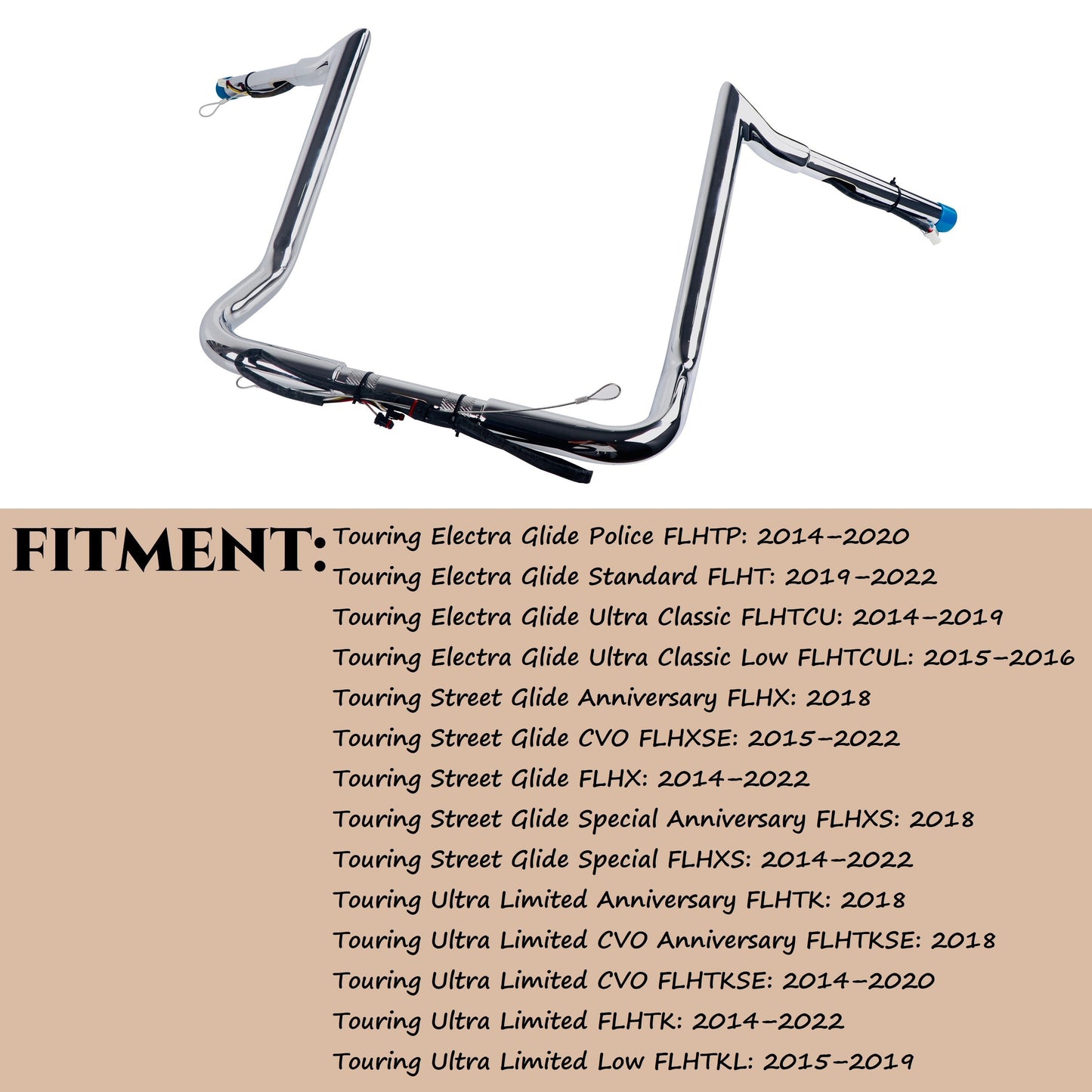 SHARKROAD 1-1/4'' Pre-wired Motorcycle Handlebar for Harley 2014-Up Street Glide, Electra