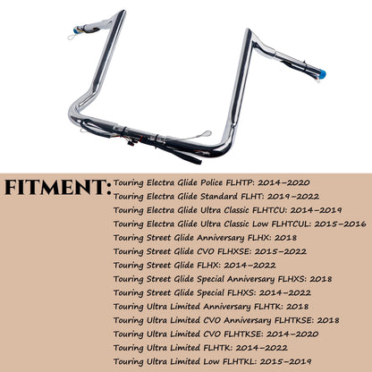 SHARKROAD 1-1/4'' Pre-wired Motorcycle Handlebar for Harley 2014-Up Street Glide, Electra