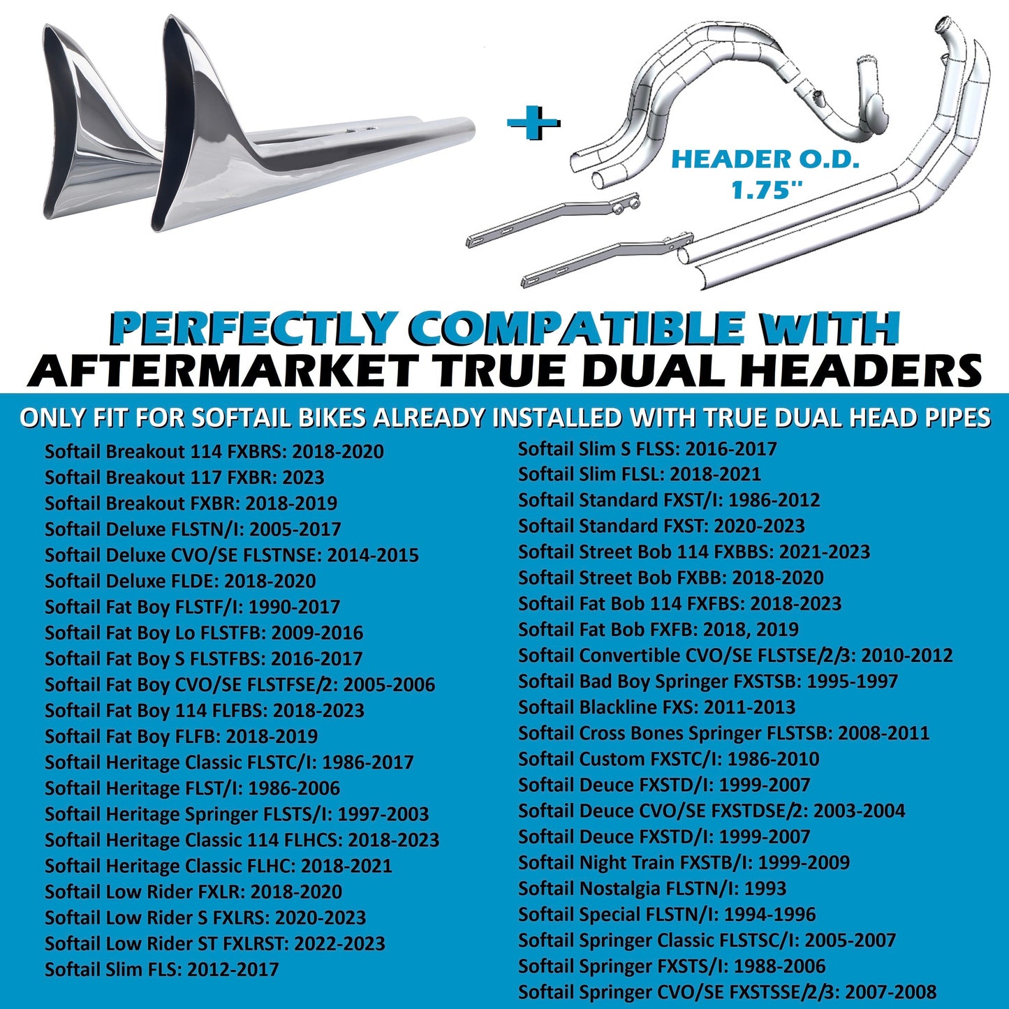 Sharkroad 36-39'' Custom Fishtail Slip on Mufflers for Harley Davidson Softail Models with Aftermarket