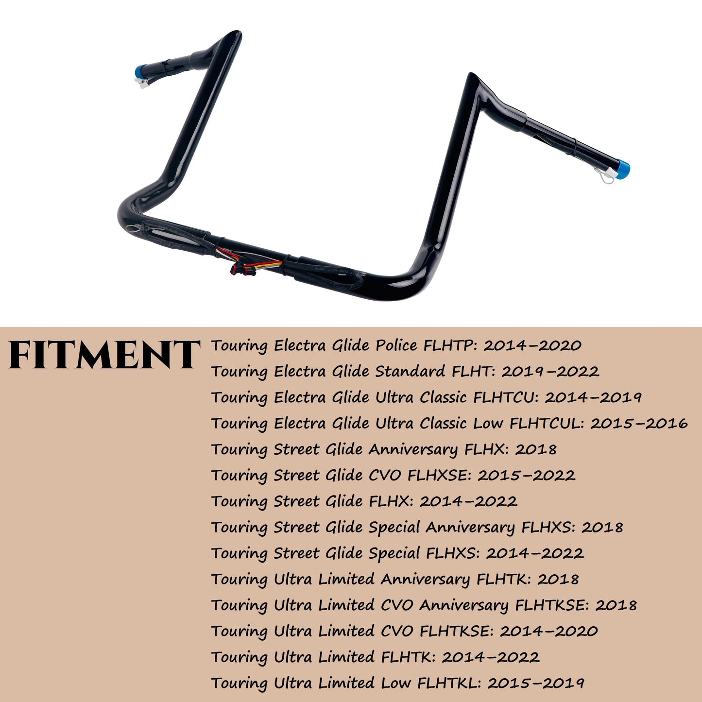 SHARKROAD 1-1/4'' Pre-wired Motorcycle Handlebar for Harley 2014-Up Street Glide, Electra