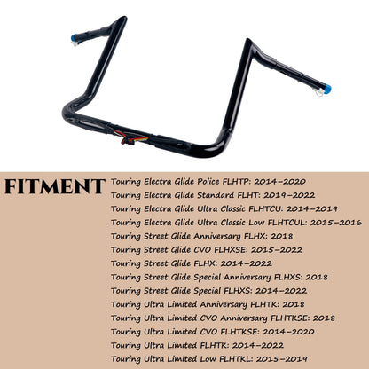 SHARKROAD 1-1/4'' Pre-wired Motorcycle Handlebar for Harley 2014-Up Street Glide, Electra