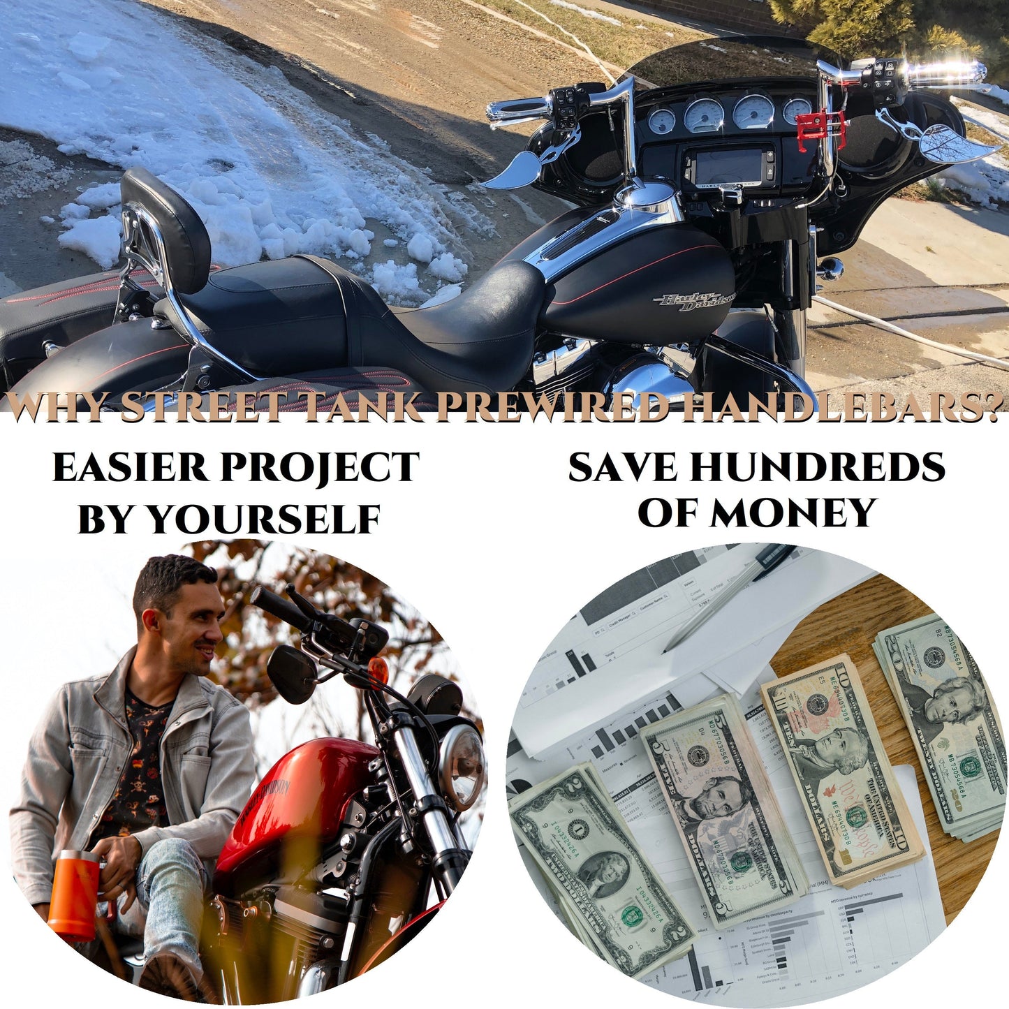 SHARKROAD 1-1/4'' Pre-wired Motorcycle Handlebar for Harley 2014-Up Street Glide, Electra