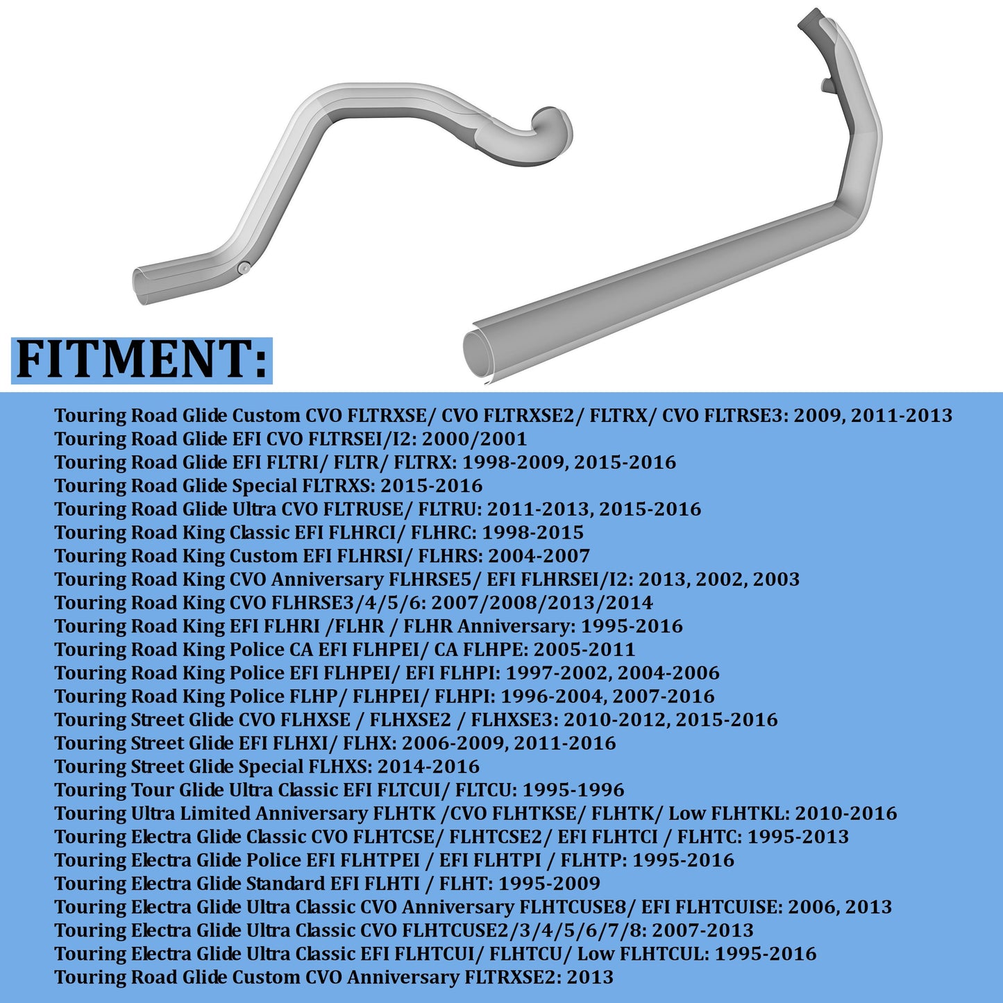 Header of True Dual Exhaust for Harley 1995-2016 Touring, for, Add 8X Horsepower