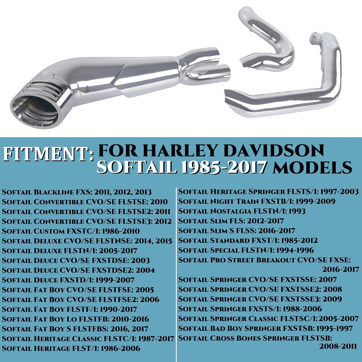 2-1 Exhaust for Harley Softail Exhaust 1985-2017 Models Upgrading.