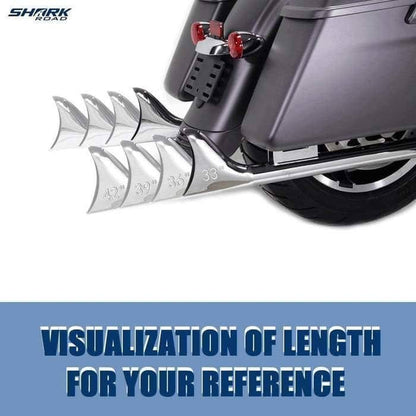 Upgrade your Harley's sound and style with Sharkroad's 33~42" Chrome Fishtail Slip-On Muffler for 2017-2023 Touring Models!