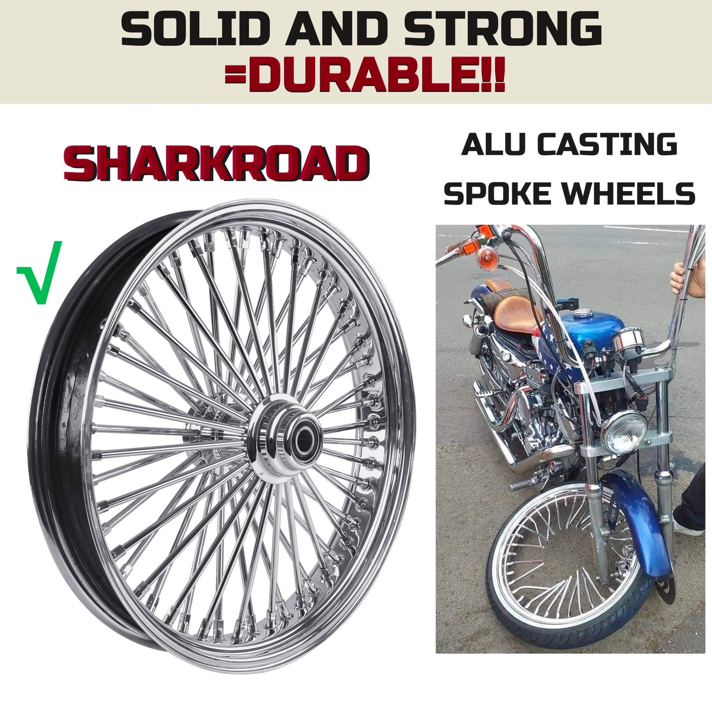 SHARKROAD 21X3.5" Front Fat Spoke Wheel ABS SD for 08-UP Harley Softail