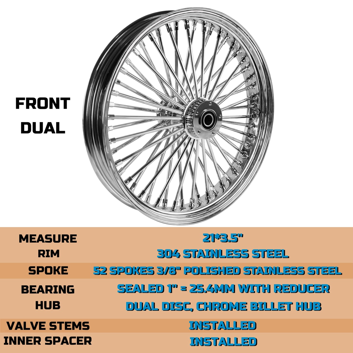 SHARKROAD 52 Stainless Steel Spokes Front Dual Disc 21*3.5'' Wheels for 2000-2007 Touring