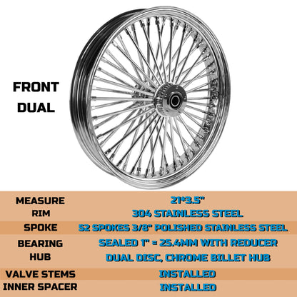 SHARKROAD 52 Stainless Steel Spokes Front Dual Disc 21*3.5'' Wheels for 2000-2007 Touring