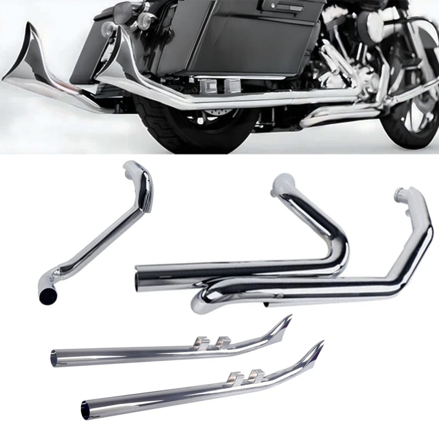 True Duals with UPSWEPT Fishtail Slip ons Full System for Harley Touring