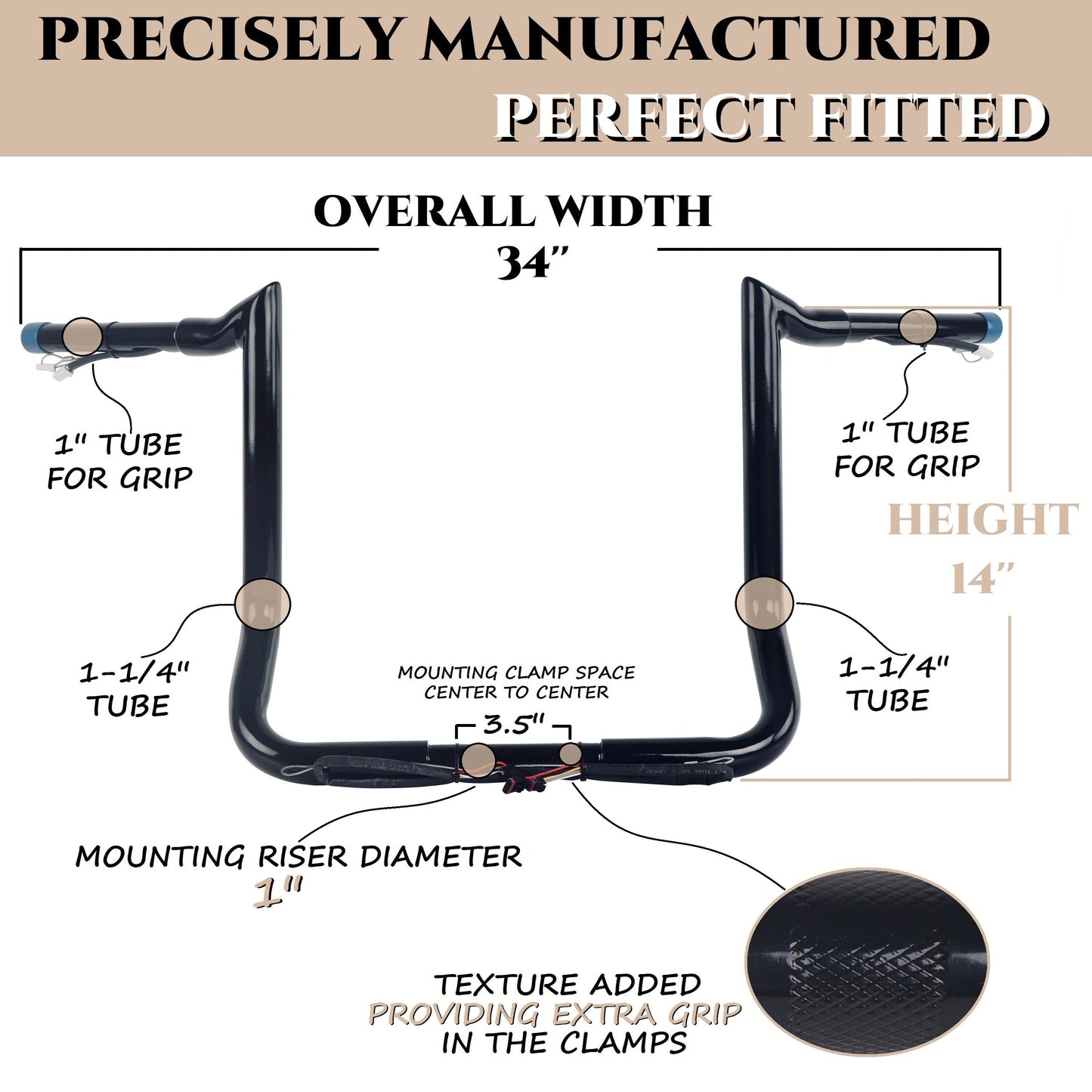 SHARKROAD 1-1/4'' Pre-wired Motorcycle Handlebar for Harley 2014-Up Street Glide, Electra