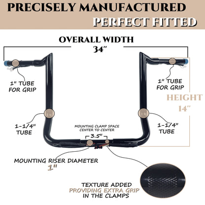 SHARKROAD 1-1/4'' Pre-wired Motorcycle Handlebar for Harley 2014-Up Street Glide, Electra
