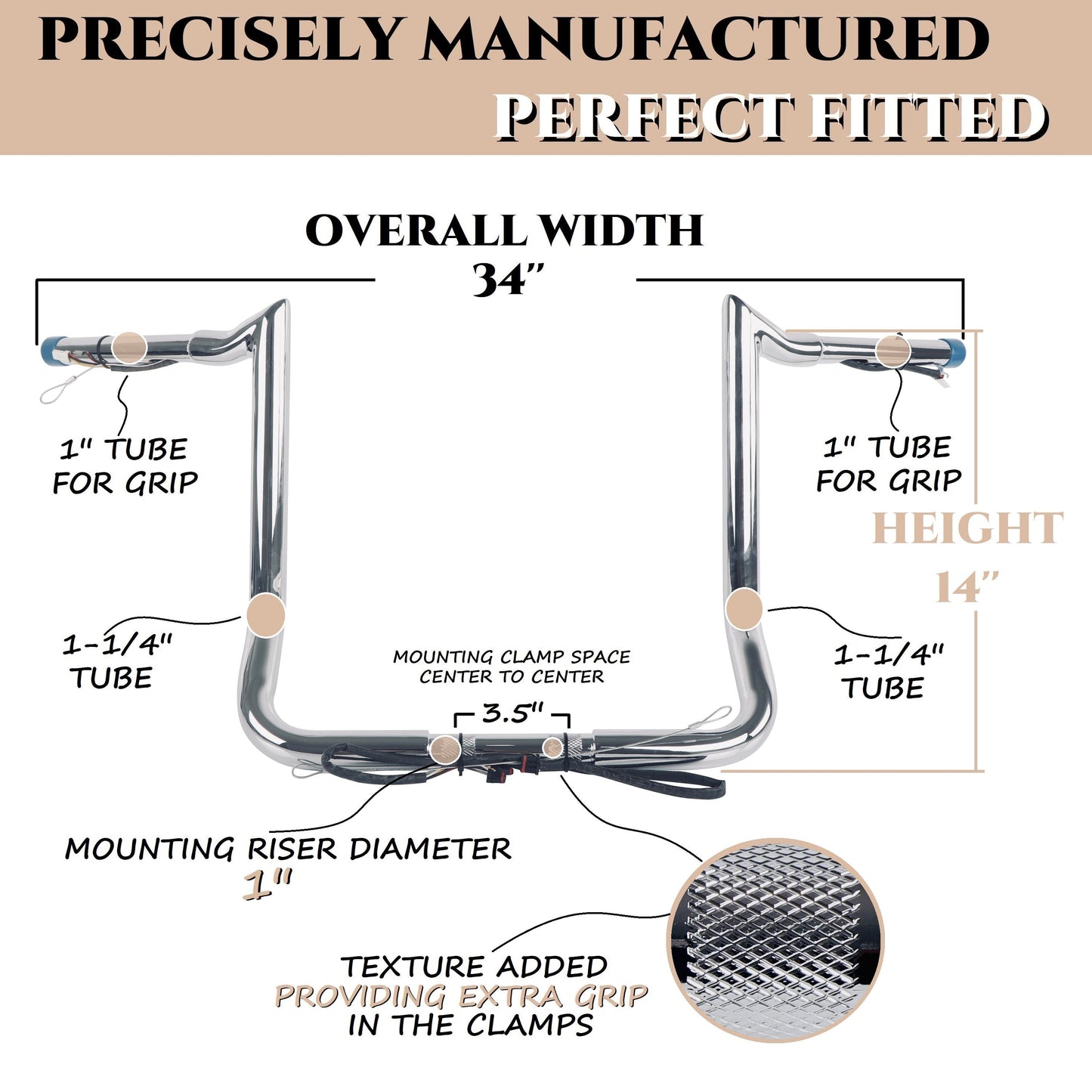 SHARKROAD 1-1/4'' Pre-wired Motorcycle Handlebar for Harley 2014-Up Street Glide, Electra