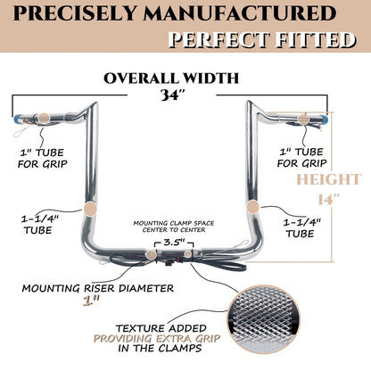 SHARKROAD 1-1/4'' Pre-wired Motorcycle Handlebar for Harley 2014-Up Street Glide, Electra