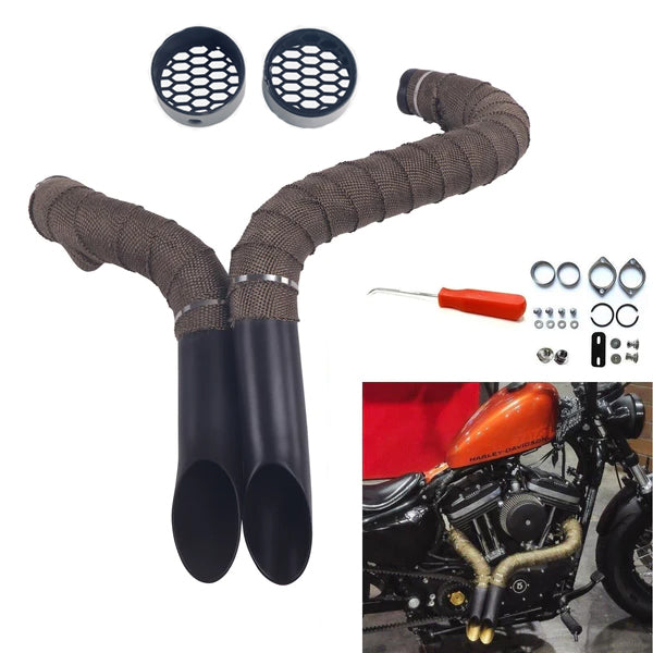 1984-UP 2 inches LAF Drag Pipes Wrapped Exhaust For Harley Softail Sportster 883