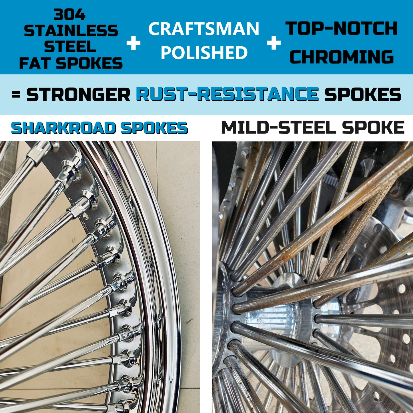 SHARKROAD 52 Stainless Steel Spokes Front Dual Disc 21*3.5'' Wheels for 2000-2007 Touring