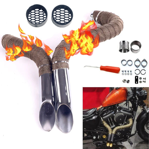 1984-UP 2 inches LAF Drag Pipes Wrapped Exhaust For Harley Softail Sportster 883