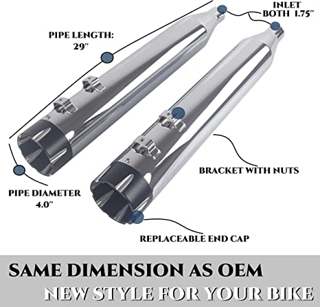 Slip on Mufflers for Harley All Trike Models, 4.0 Inch Tri-Glide-Slip-ons Only for Harley Trike