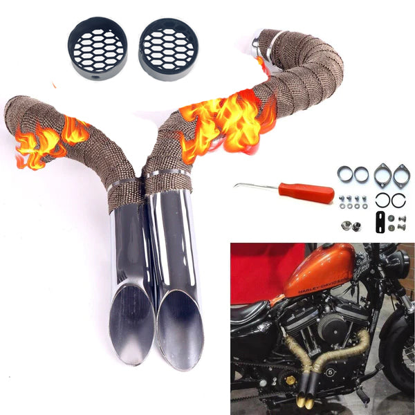 1984-UP 2 inches LAF Drag Pipes Wrapped Exhaust For Harley Softail Sportster 883