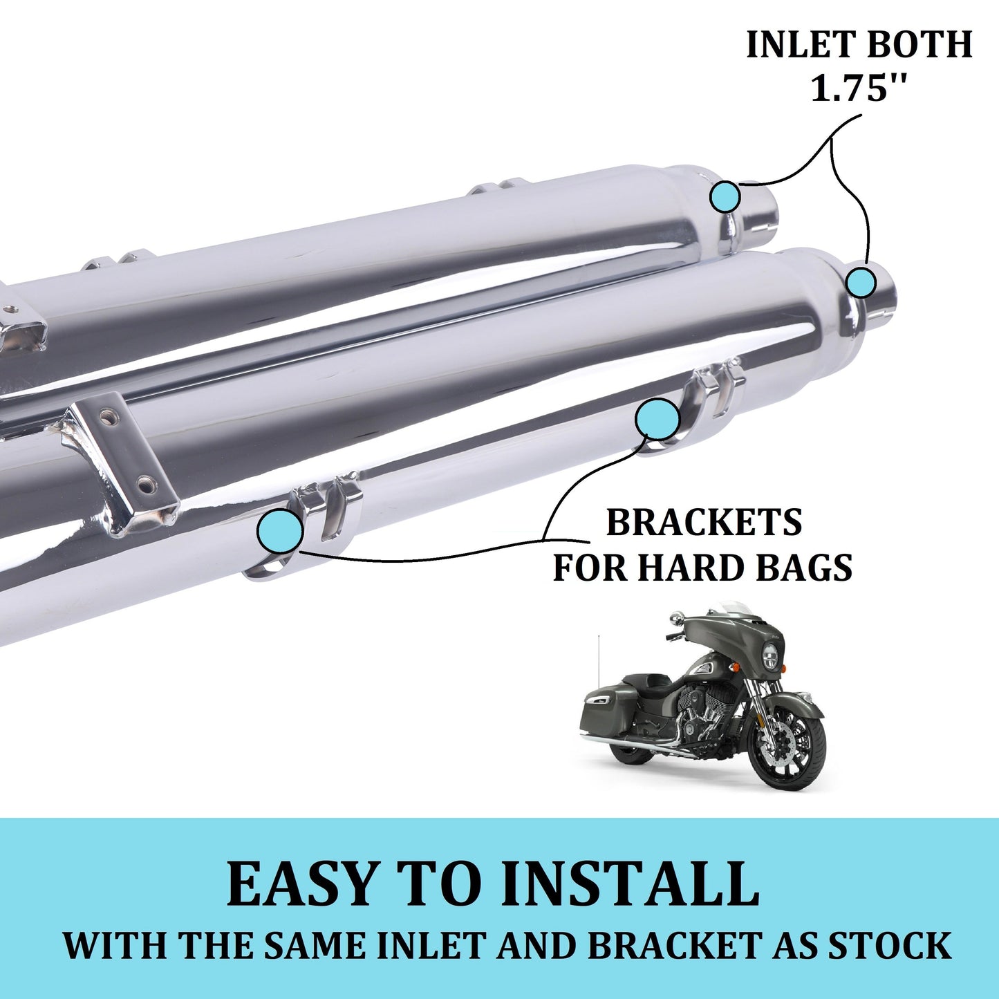 Rumble Pipes Chrome 4" Slip On Mufflers Exhaust for Indian Touring 2014-2023 Chief