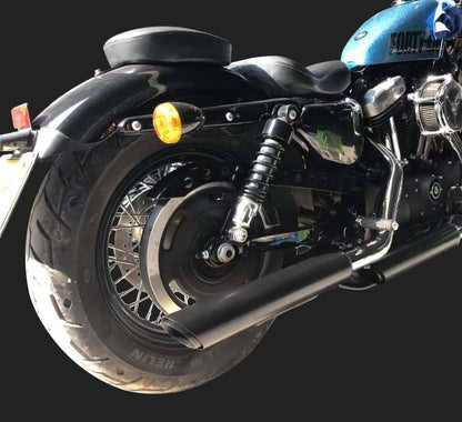 Black Double Slash Cut Slip on Mufflers Exhaust with Full Coverage Heat Shield, For Sportster 2014-2022