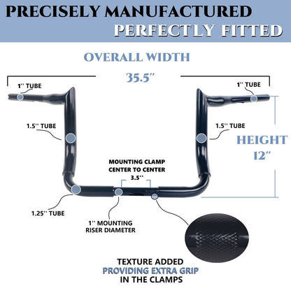 SHARKROAD 1.5'' X H16'' Big Dude Handlebars for Harley Touring Street Glide