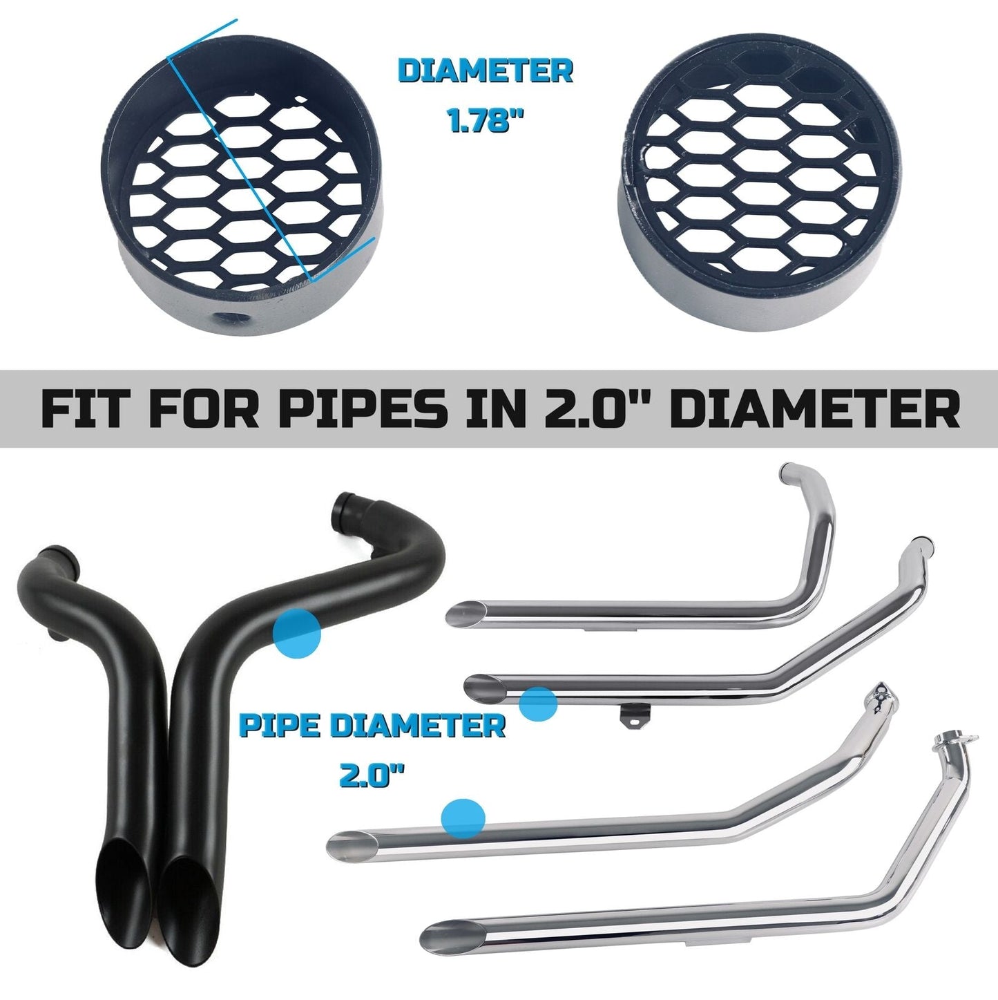 SHARKROAD Mini Baffles for 2.0'' LAF Drag Pipes, LAF Exhaust, More Responsive