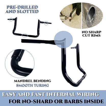 SHARKROAD 1.5'' X H16'' Big Dude Handlebars for Harley Touring Street Glide