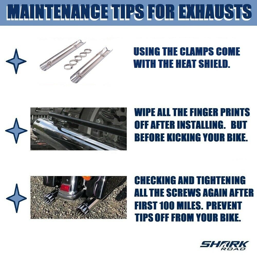 Full Coverage Chrome Fishtail Heat Shield, Fit Harley Touring 1995-2016 w Clamps