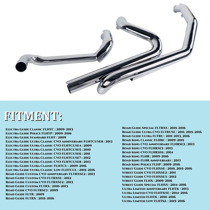 SHARKROAD Rumble Header Pipes for True Dual Exhaust for Harley Touring 2009-2016