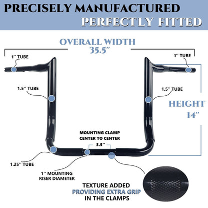 SHARKROAD 1.5'' X H16'' Big Dude Handlebars for Harley Touring Street Glide