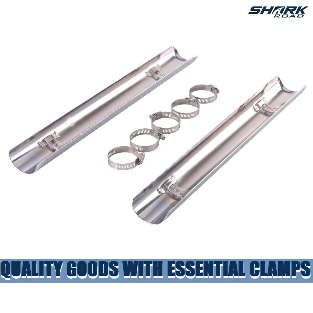 Full Coverage Chrome Fishtail Heat Shield, Fit Harley Touring 1995-2016 w Clamps