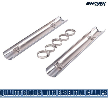 Full Coverage Chrome Fishtail Heat Shield, Fit Harley Touring 1995-2016 w Clamps