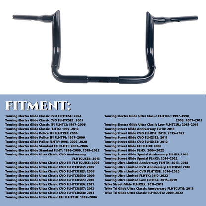 SHARKROAD 1.5'' X H16'' Big Dude Handlebars for Harley Touring Street Glide