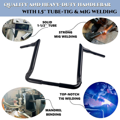 SHARKROAD 1.5'' X H16'' Big Dude Handlebars for Harley Touring Street Glide