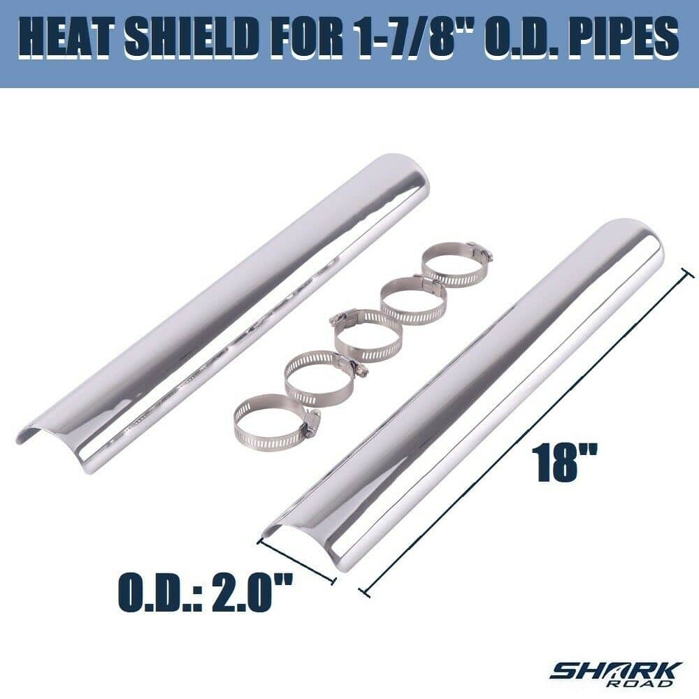 Full Coverage Chrome Fishtail Heat Shield, Fit Harley Touring 1995-2016 w Clamps