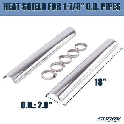 Full Coverage Chrome Fishtail Heat Shield, Fit Harley Touring 1995-2016 w Clamps