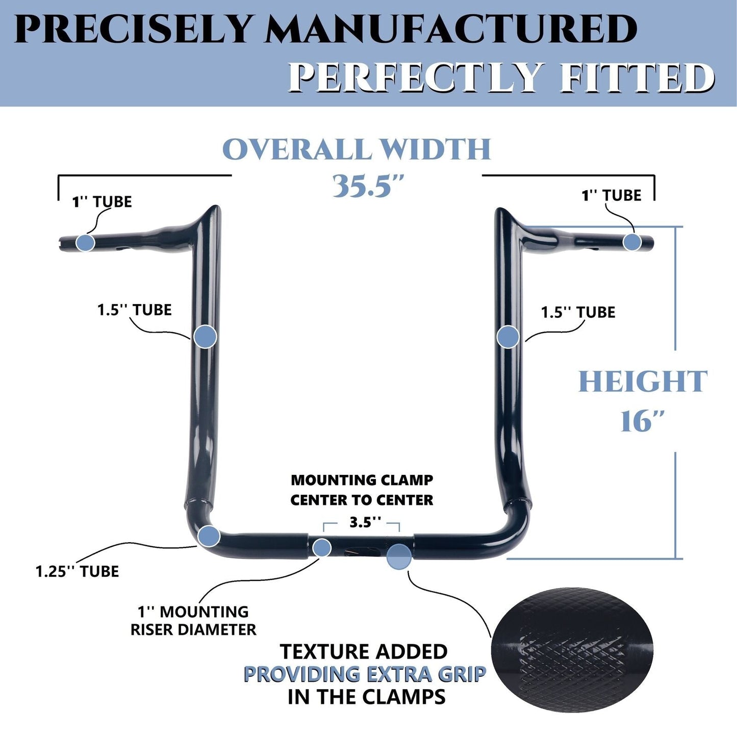 SHARKROAD 1.5'' X H16'' Big Dude Handlebars for Harley Touring Street Glide